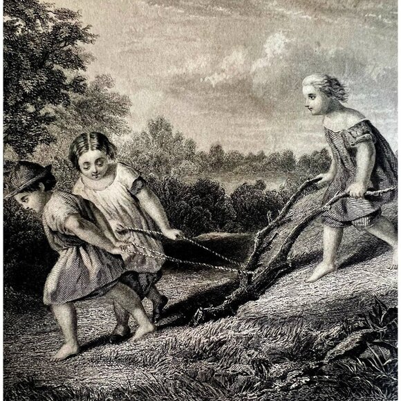 The Young Ploughman Steel Engraving 1859 Victorian Art Cute Children DWY5C - Picture 1 of 2